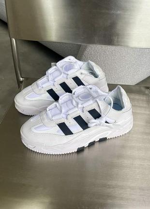 Шикарные женские и мужские кроссовки adidas niteball white black белые с чёрным