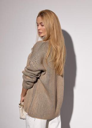 Женский вязаный свитер оверсайз с узором в рубчик - кофейный цвет, l (есть размеры)2 фото