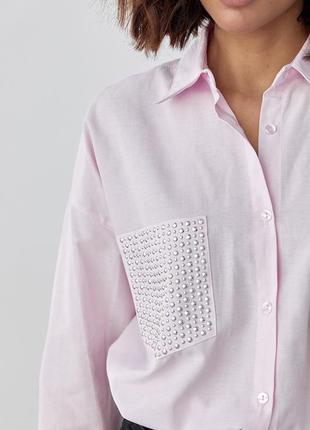 Женская рубашка с термостразами на карманах - розовый цвет, m (есть размеры)4 фото