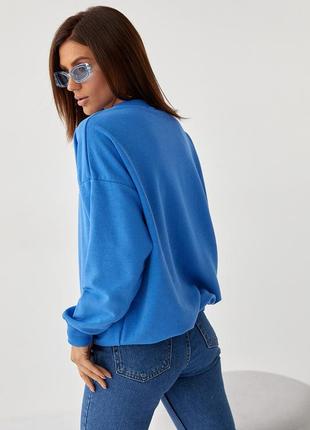 Женский свитшот свободного кроя с вышивкой - синий цвет, l (есть размеры)2 фото
