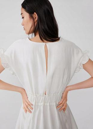 Біла лляна міні сукня від zara з бантиками та декоративними рукавами