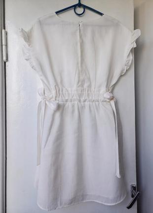 Біла лляна міні сукня від zara з бантиками та декоративними рукавами