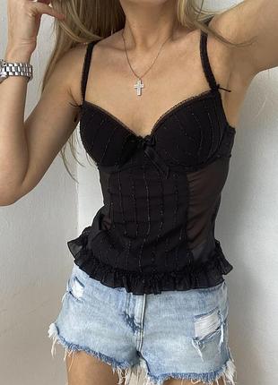 Чорний топ корсет бюстьє в стилі білизни