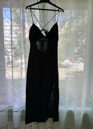 Вечерний черный длинный льняной сарафан миди в пол zara xs-s (40-42)