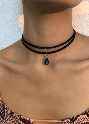 Чокер на шию кольє чорний стильний модний новий трендовий 🖤 з кулоном 🥑