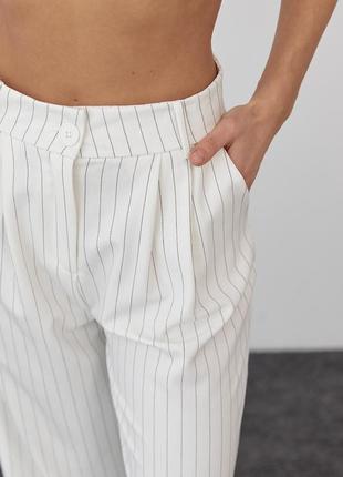 Жіночі штани в смужку — молочний колір, l (є розміри)4 фото