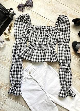 Картата чорно-біла блуза h&m5 фото