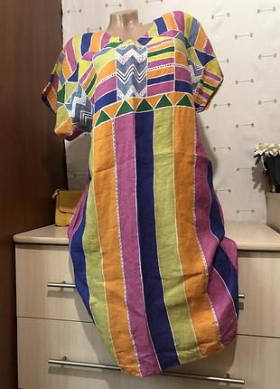 Льняное платье с карманами