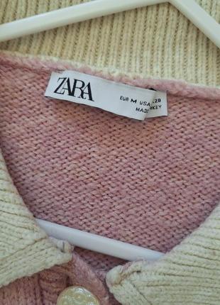 Стильная вязанная кофточка с воротничком zara, размер m.3 фото