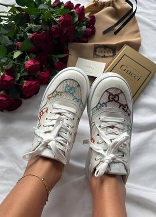 Женские кроссовки в стиле jeans art sneakers гуччи / демисезонные / весенние, летние, осенние / кожа, текстиль / белые