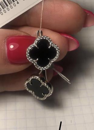 Серьги клевер с ониксом