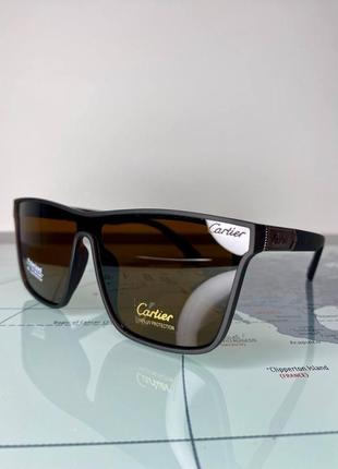 Мужские солнцезащитные очки маска cartier коричневые polarized картье стильные брендовые поляризованные6 фото