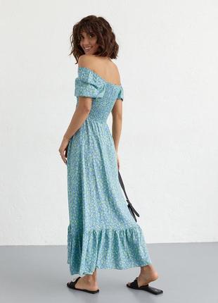 Женское длинное платье с эластичным поясом fame istanbul - джинс цвет, s (есть размеры)2 фото