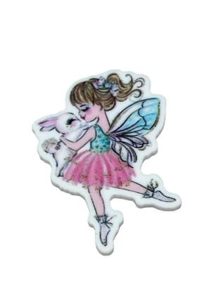 Серединка для бантів дівчинка з кроликом, розмір 30*40 мм, арт 09982, 1 шт, різнокольоровий