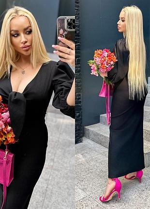 Чорна довга сукня льон