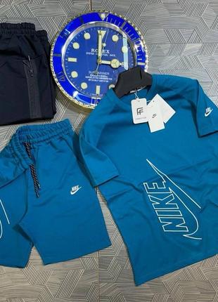 Брендовий чоловічий комплект / якісний комплект nike в блакитному кольорі на літо