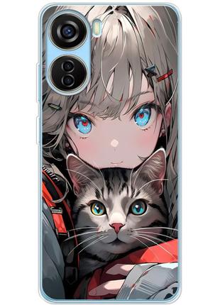 Чехол силиконовый с картинкой на zte blade v40 design (иллюстрация котик и аниме)