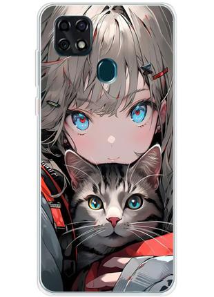 Чехол силиконовый с картинкой на zte blade 20 smart (иллюстрация котик и аниме)