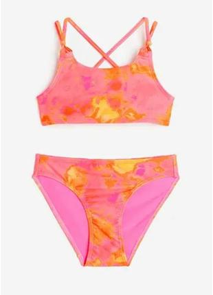 Купальник для девочки розово-оранжевый абстракция h&m 158/164см