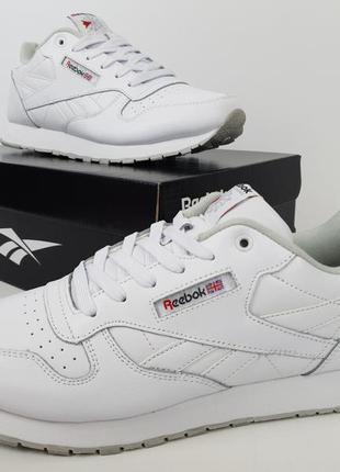 Кроссовки репл. мужские весна лето белые reebok classic leather. женские кроссовки репл. белые рибок классик6 фото