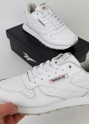 Кроссовки репл. мужские весна лето белые reebok classic leather. женские кроссовки репл. белые рибок классик8 фото