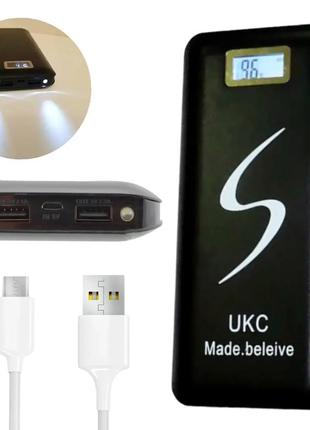 Power bank 30000mah ukc 2 usb + ліхрарик | повербанк зовнішній акумулятор | портативна зарядка
