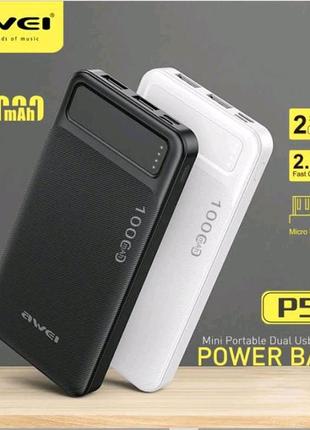 Зовнішній портативний акумулятор power bank awei p5k 10000 mah black повербанк