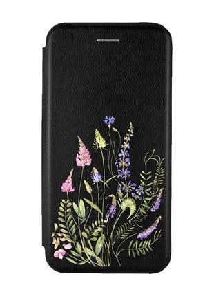 Чехол-книжка с рисунком для samsung galaxy a05s (a057) черный :: цветочная идиллия (принт 382)