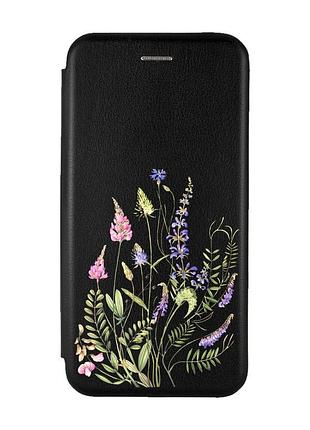 Чехол-книжка с рисунком для xiaomi redmi 10c черный :: цветочная идиллия (принт 382)