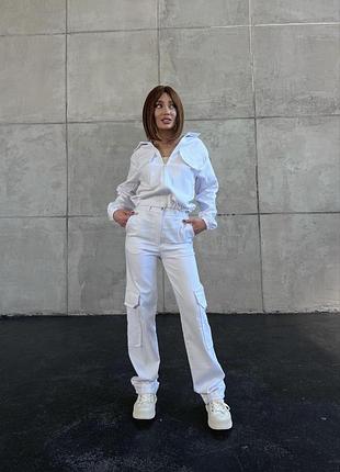 Женский летний костюм на молнии из джинса бенгалина размеры 42-48