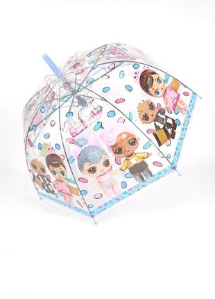 /детский зонт лол куклы lol прозрачный трость для девочки 4-8 лет с куклами полуавтомат 8 спиц/