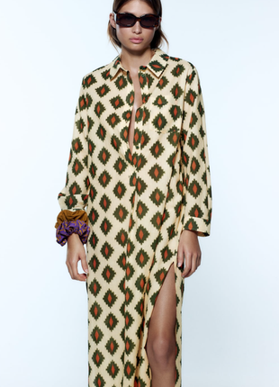 Плаття-каптан, літня натуральна від zara, гарний принт, розрізи з боків, плаття, туніка
