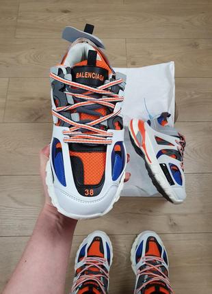 Кросівки репл. жіночі білі balenciaga track white orange blue. бігові кроси для дівчат баленсіага трек3 фото