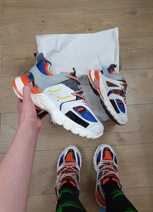 Кроссовки репл. женские белые balenciaga track white orange blue. беговые кроссы для девушек баленсиага трек2 фото