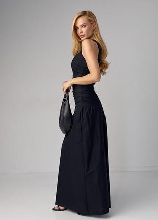 Платье макси с драпировкой и вырезом на талии - черный цвет, s (есть размеры)2 фото