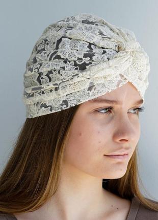 Тюрбан женский кружевной восточный d.hats молочного цвета с вышивкой