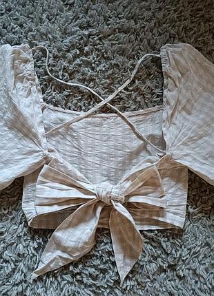 Натуральный топ с красивой спинкой рукава фонариком h&amp;м