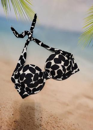 75д, 75d, верх від купальника, купальний ліф халтер чорно-білий