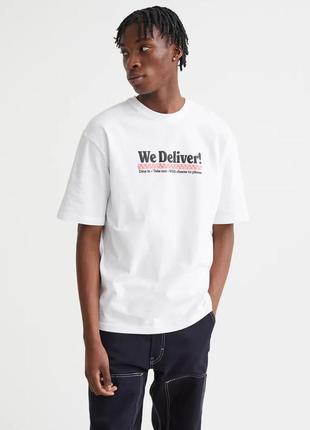 Футболка бавовняна трикотажна для чоловіка h&m 1034065-007 l білий