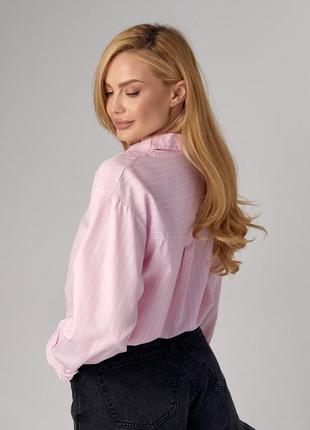 Женская рубашка в полоску с вышитым сердцем - розовый цвет, s (есть размеры)2 фото