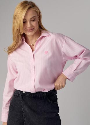 Женская рубашка в полоску с вышитым сердцем - розовый цвет, s (есть размеры)7 фото