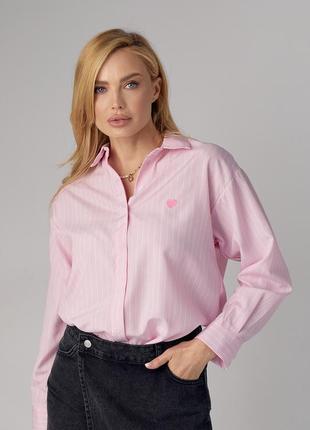 Женская рубашка в полоску с вышитым сердцем - розовый цвет, s (есть размеры)5 фото