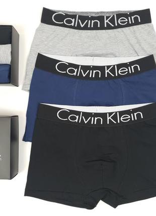 Мужские трусы боксеры 3шт calvin klein. мужское нижнее белье набор в коробочке кельвин кляйн. трусы хлопковые9 фото