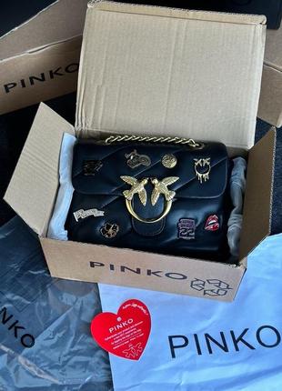 Сумка pinko black quilted leather love mini puff pins premium 1:1