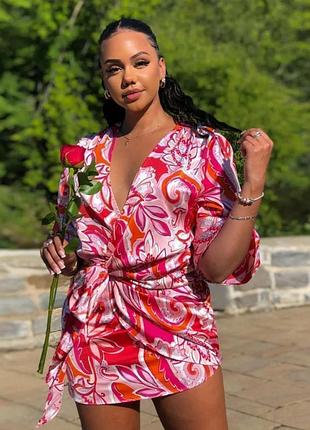 Платье женское розовое красное цветочный принт