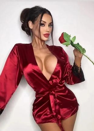 Атласный халат с кружевом. 💖💖💖💖