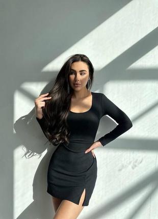 Платье мини чорное короткое рукавом3 фото