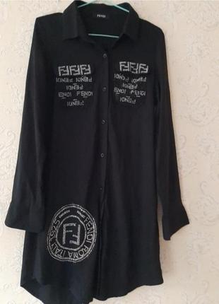 Платье рубашка на пуговицах с стразами. fendi