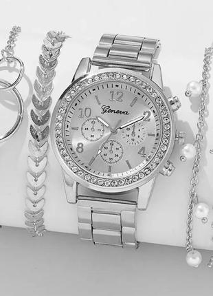 Набор женский часы наручные geneva и набор из 4-х браслетов