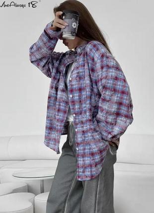 Сорочка оверсайз варена рубашка в клітинку картата